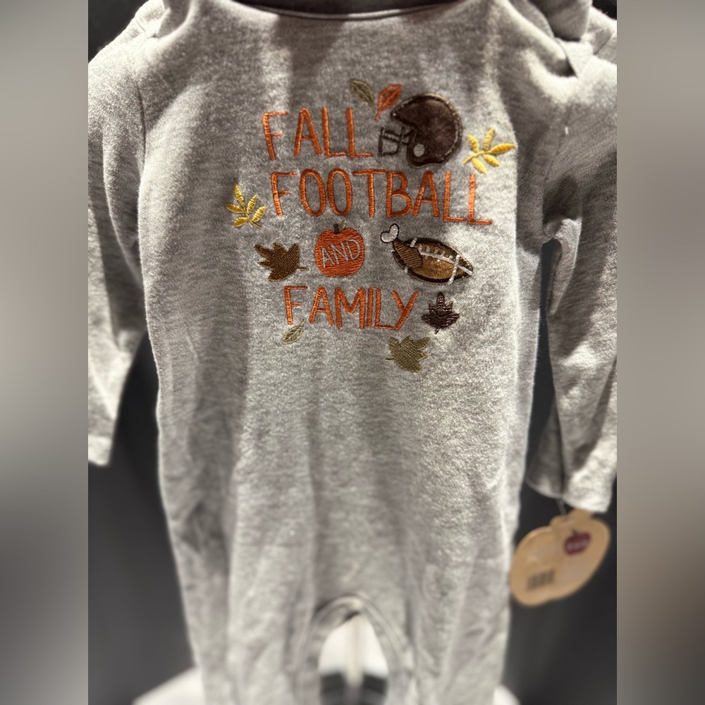 NWT Chick Pea Fall Football & Family 2-Piece Baby Romper Set 3-6 months
